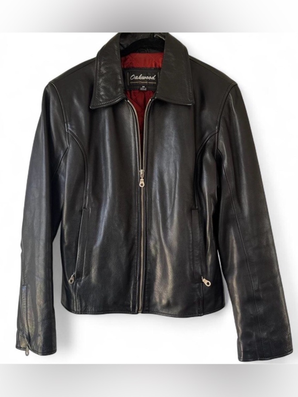Vintage Black Leather Jacket with Red Lining